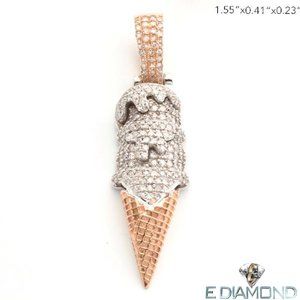 10K Solid Gold 0.75 Carats Natural Diamond Ice Cream Cone Pendant Double  Scoop